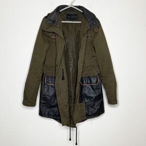 Sam Edelman Jacket Medium Olive Green Military Utility Full Zip Hide Away Hoodie